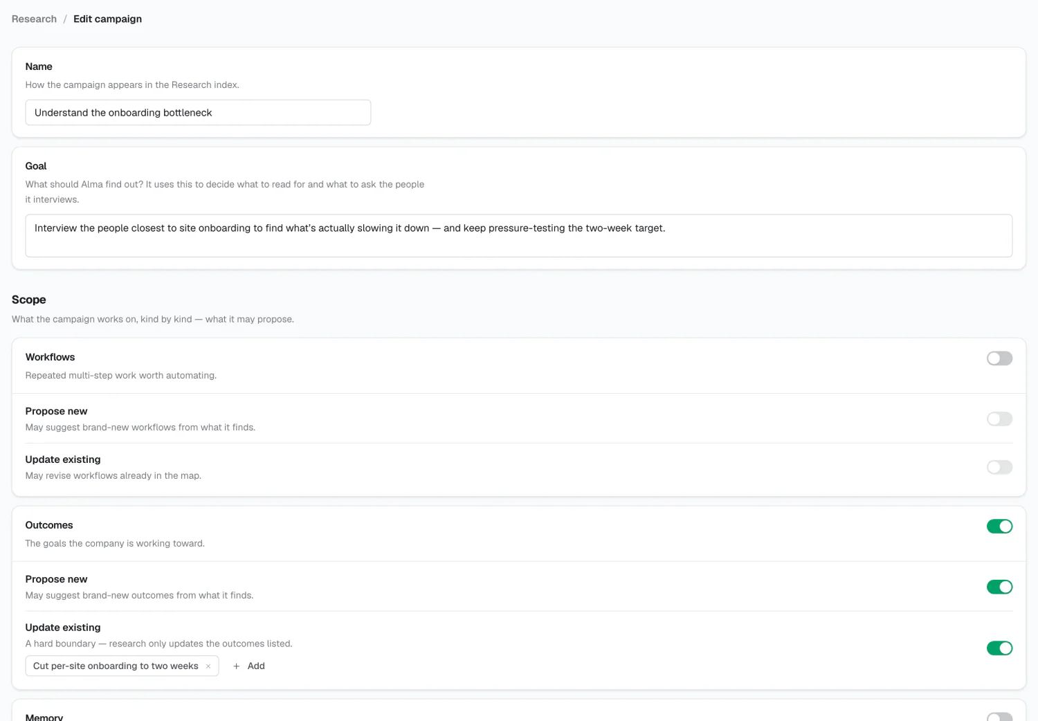 The campaign builder's interview picker