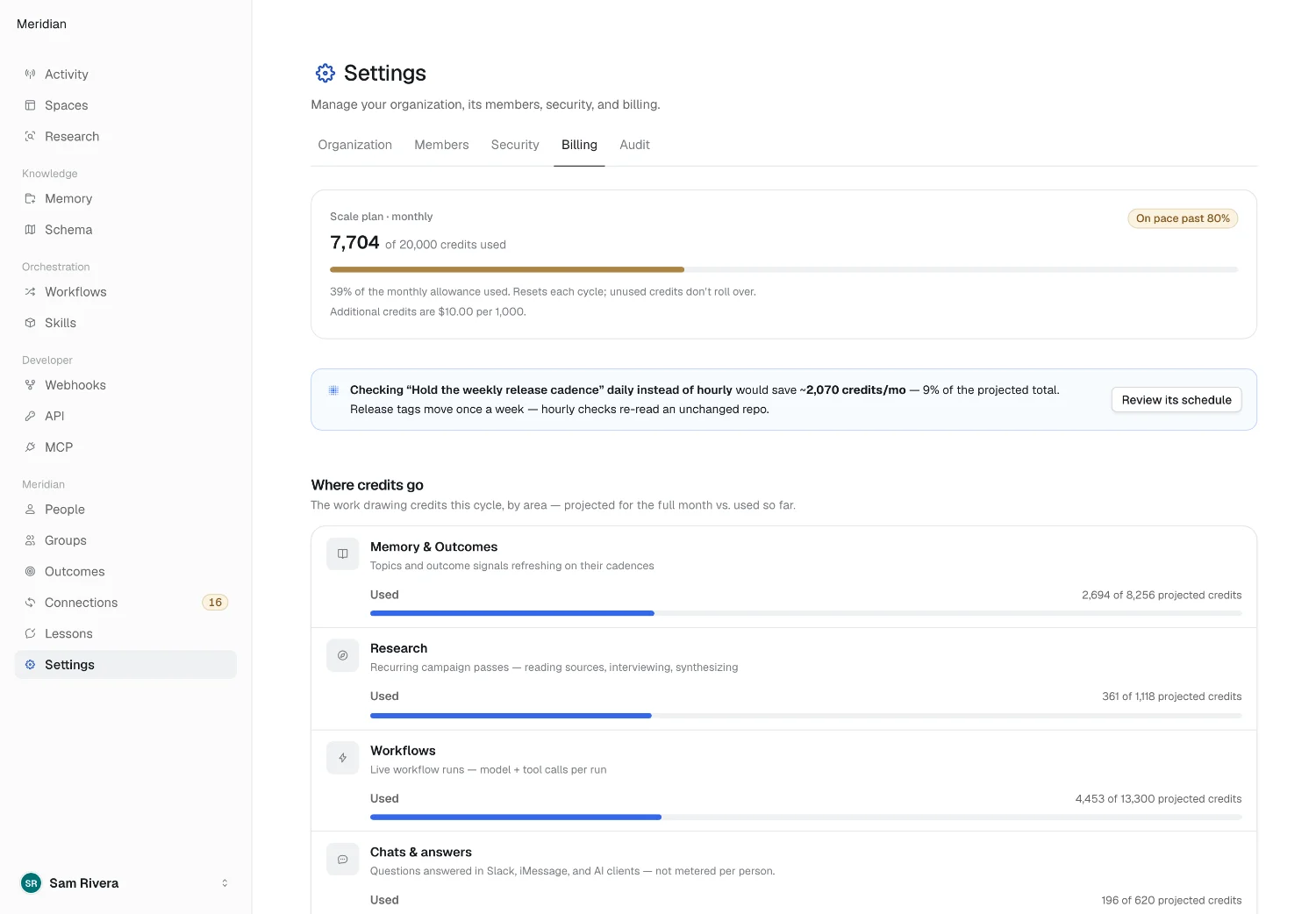 The Billing section